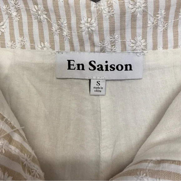 En Saison Riley High-Waisted Cream Stripe Short Embroidered Pinstripe Size Small - Picture 13 of 13